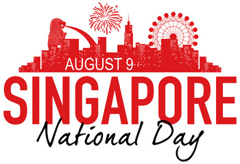 Singapore National Day banner with landmarks of Singapore - Powered by Adobe