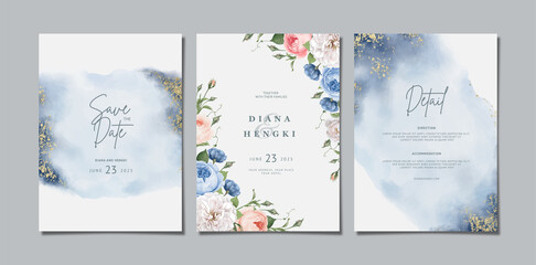 Fototapeta na wymiar wedding invitation card template with watercolor and beautiful floral