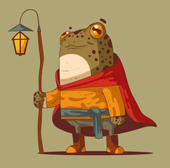 Calm guide frog with lantern ready to show you the way into wonderland - obrazy, fototapety, plakaty