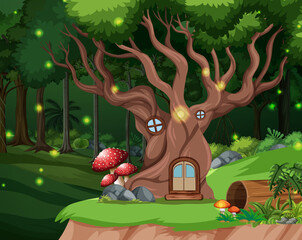 Obraz na płótnie Canvas Enchanted forest background with tree house