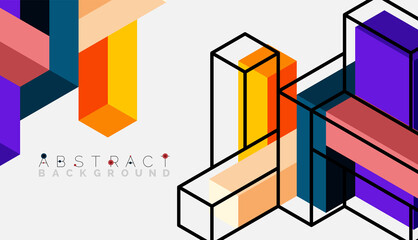 Abstract background. 3d cubes, cubic elements and blocks. Techno or business concept for wallpaper, banner, background, landing page