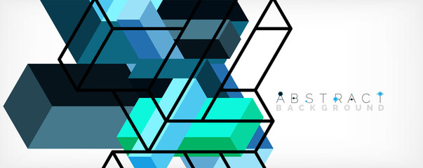 Abstract background. 3d cubes, cubic elements and blocks. Techno or business concept for wallpaper, banner, background, landing page