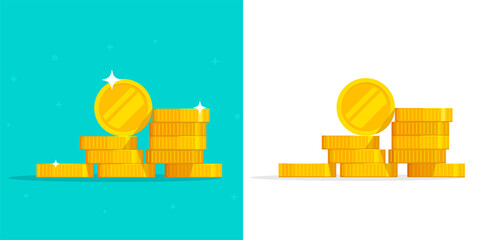Pile of money coins vector illustration icon isolated or gold metal cash stack heap clipart cut out object on white and color background in flat cartoon style design - obrazy, fototapety, plakaty