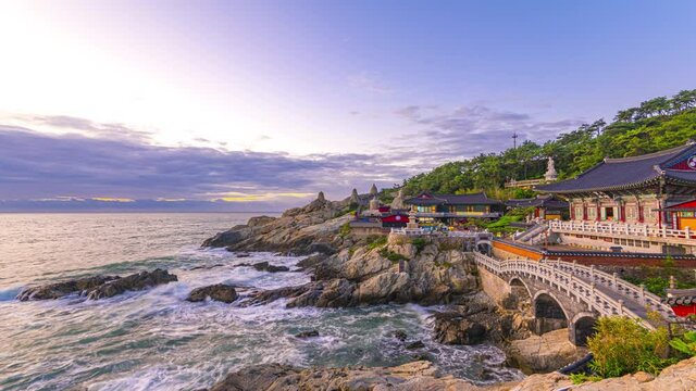 Morning atmosphere by the sea at Haedong Yonggunsa Temple It is a major tourist attraction of Busan, South Korea.