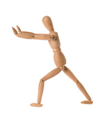 Wooden mannequin isolated on white background