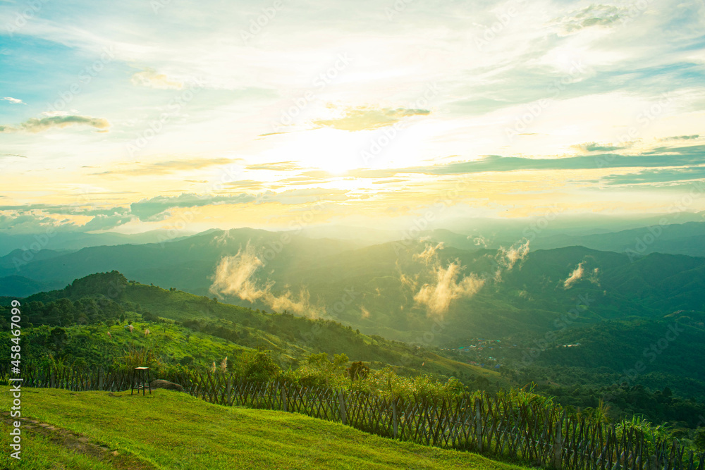 Canvas Prints sunset view on the top of the mountain in the forest nature