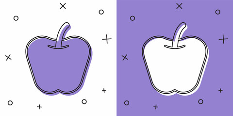 Obraz premium Set Apple icon isolated on white and purple background. Excess weight. Healthy diet menu. Fitness diet apple. Vector