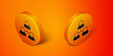 Isometric Online class icon isolated on orange background. Online education concept. Orange circle button. Vector