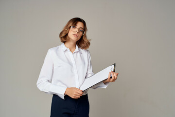 Business woman white shirt secretary documents work