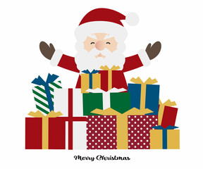 プレゼントの山を見せるサンタクロース イラストカット ベクター 