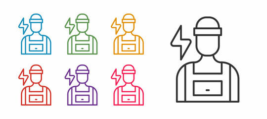 Set line Electrician technician engineer icon isolated on white background. Set icons colorful. Vector