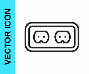 Black line Electrical outlet icon isolated on white background. Power socket. Rosette symbol. Vector
