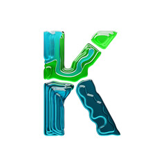 Layered jelly-like glass colored font letter K