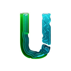 Layered jelly-like glass colored font letter U