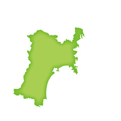宮城県の地図　緑色の県庁所在地マーク　都道府県単位の地図のイラスト　地図シルエット