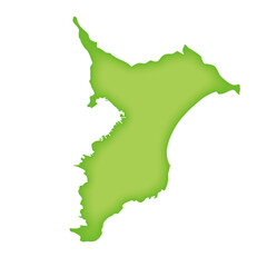 千葉県の地図　緑色の県庁所在地マーク　都道府県単位の地図のイラスト　地図シルエット