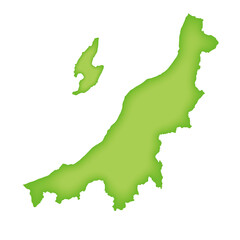新潟県の地図　緑色の県庁所在地マーク　都道府県単位の地図のイラスト　地図シルエット