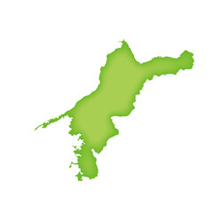 愛媛県の地図　緑色の県庁所在地マーク　都道府県単位の地図のイラスト　地図シルエット