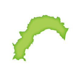 高知県の地図　緑色の県庁所在地マーク　都道府県単位の地図のイラスト　地図シルエット