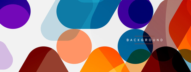 Color bubbles and rounded geometric shapes on white. Vector geometric minimal abstract background for wallpaper, banner, background, landing page