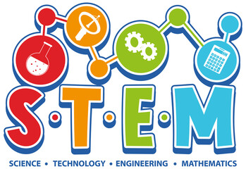 Colourful STEM education text icon