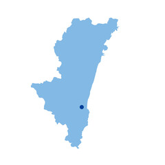 宮崎県の地図　県庁所在地マーク　都道府県単位の地図のイラスト　地図シルエット