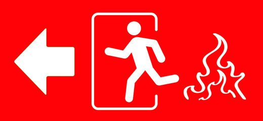 Arrow exit route. Sgnpost leave or enter. Emergency exit sign. Evacuation fire escape door. Flat vector green icon or pictogram. Symbol of fire exigency.
Running icon to door. Red color.