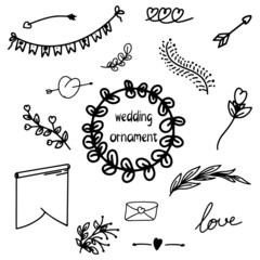 hand drawn doodle wedding ornament set. Vector illustration