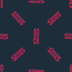 Red line Food chopsticks icon isolated seamless pattern on black background. Wooden Korean sticks for Asian dishes. Oriental utensils. Vector
