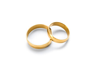 Pair of wedding rings on white background