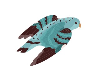 Barred parakeet flying. Lineolated or Catherine parrot. Tropical small bird with blue feathers and black stripes. Exotic linnies. Flat cartoon vector illustration isolated on white background