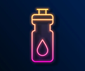 Glowing neon line Fitness shaker icon isolated on black background. Sports shaker bottle with lid for water and protein cocktails. Vector