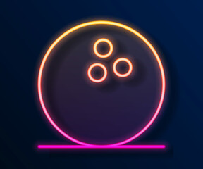 Glowing neon line Bowling ball icon isolated on black background. Sport equipment. Vector