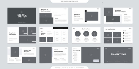 minimalist presentation templates or corporate booklet. Use in flyer and leaflet, marketing banner, advertising brochure, annual report or website slider. black and white color company profile vector