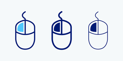 Computer mouse icon set isolated symbol in different style illustration. Left click button vector icons designed in filled, outline, line and stroke style - obrazy, fototapety, plakaty
