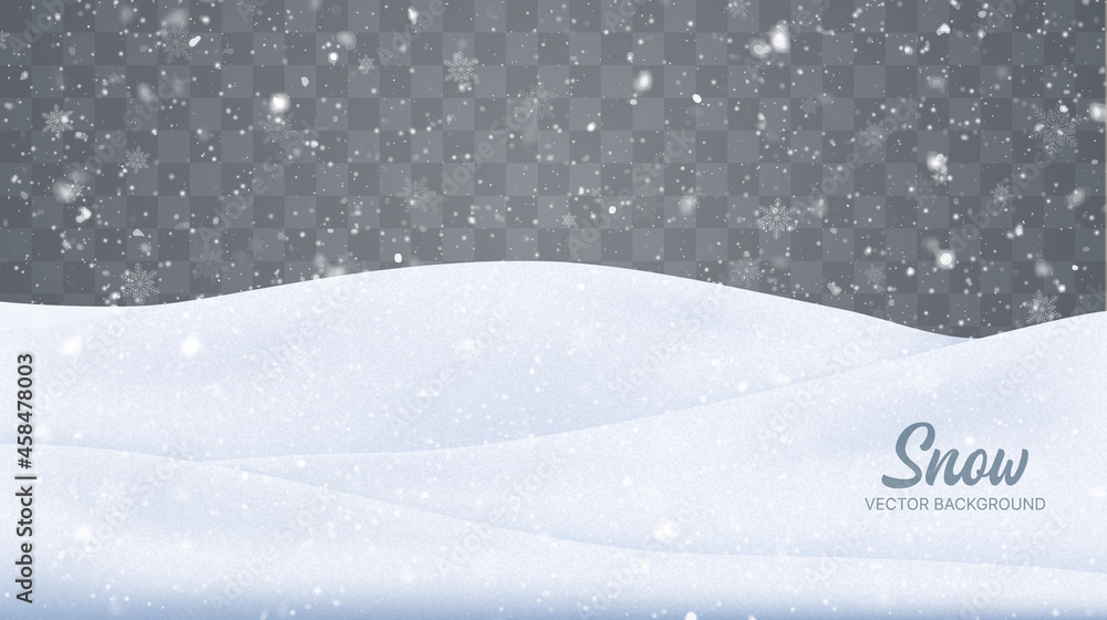 Wall mural vector snowfall isolated. winter background. snow overlay. snowflakes, ice and snow landscape.