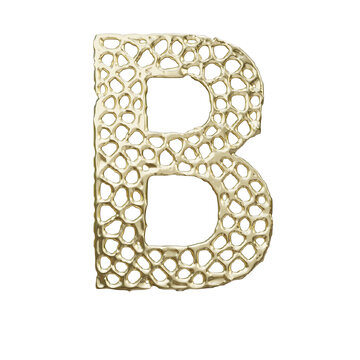 Holey molten gold alphabet font letter B
