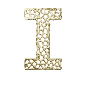 Holey molten gold alphabet font letter I