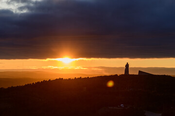 Alyosha - Monument to Soldiers - The Soviet Arctic Defenders in Murmansk, Russia. At sunset. Golden hour.