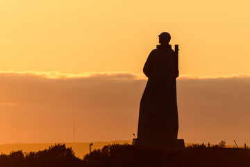 Alyosha - Monument to Soldiers - The Soviet Arctic Defenders in Murmansk, Russia. At sunset. Golden hour.