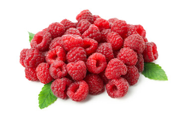 Red juicy raspberry, isolated on white background