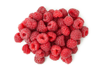 Red juicy raspberry, isolated on white background