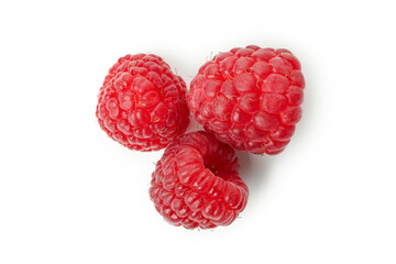 Red juicy raspberry, isolated on white background