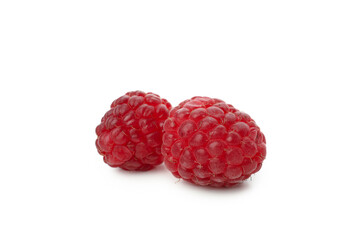 Red juicy raspberry, isolated on white background