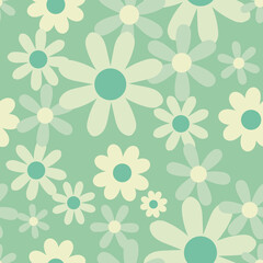 Minty Mod Retro Flowers Repeating Seamless Vector Pattern
