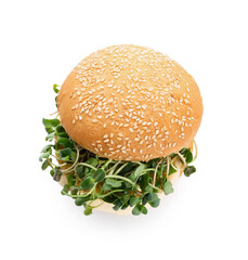 Tasty vegetarian burger on white background