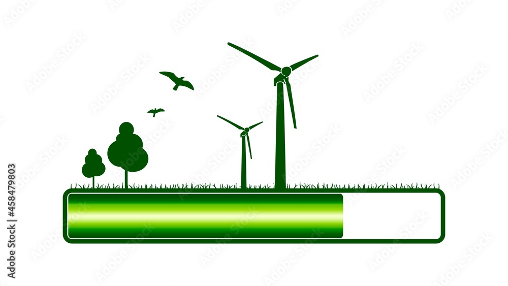 Poster progress or loading bar with trees and wind turbine