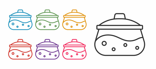 Set line Cooking pot icon isolated on white background. Boil or stew food symbol. Set icons colorful. Vector