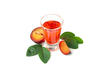 Plum brandy shot isolated on white background