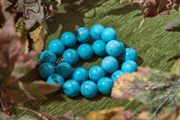 Beautiful blue beads. The concept of a beautiful, elegant life and beautiful decoration for woman